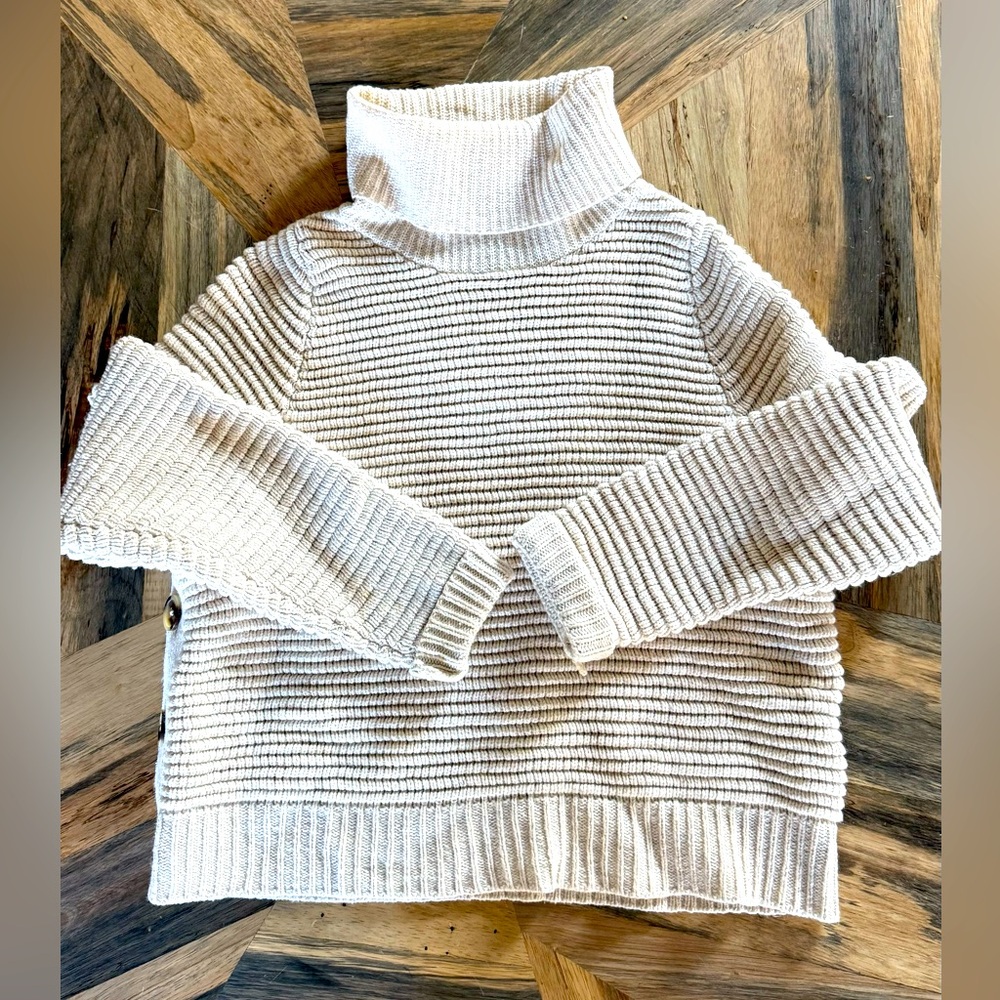 Tan Madewell sweater with side button detail
